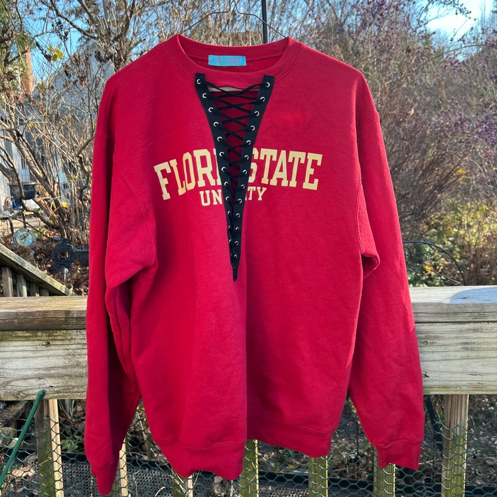 Florida State University Sweatshirt  M/L Homemade Lace Up Front Ladies Red Black